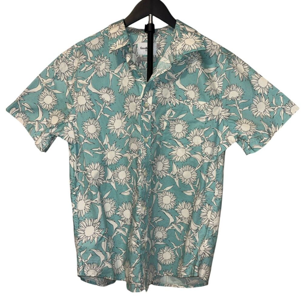 Goodfellow & Co Men's Teal Floral Button-Up Shirt Short Sleeve Size Large